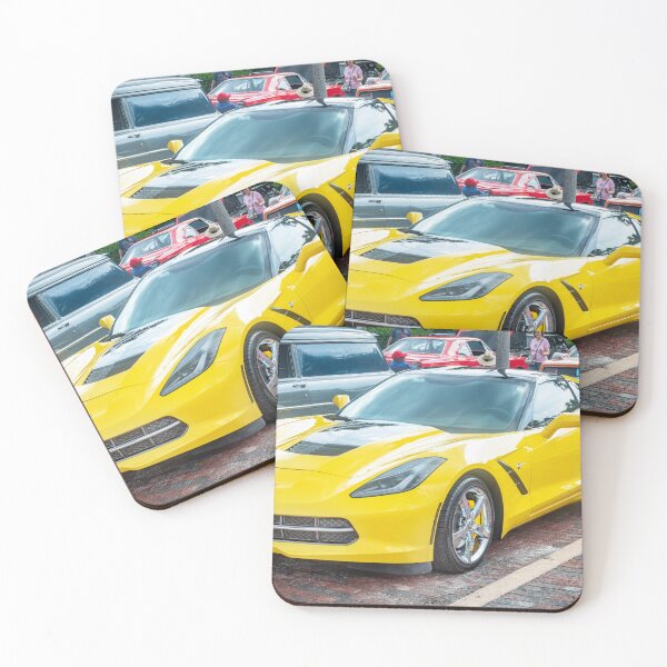 Item preview, 2014 Corvette Stingray Coupe Velocity Yellow Hood Badge Poster designed and sold by RichFrancoCars.