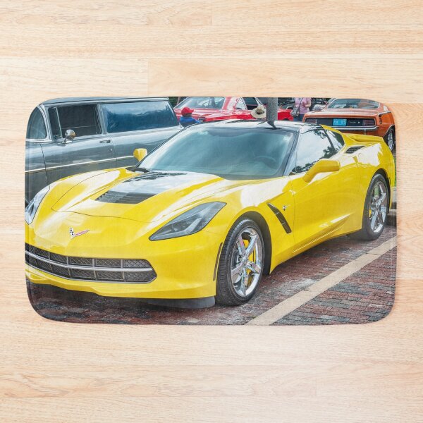 Item preview, 2014 Corvette Stingray Coupe Velocity Yellow Hood Badge Poster designed and sold by RichFrancoCars.