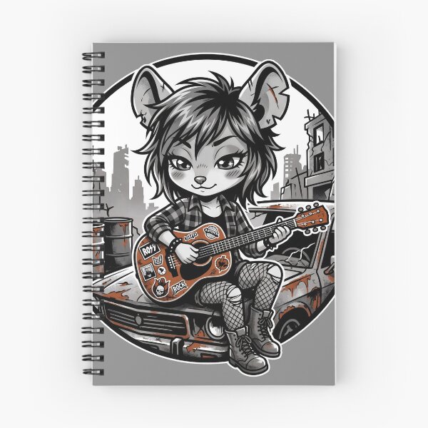 Item preview, Grunge Rock City Rat Guitarist - Rust Orange Stencil Chibi designed and sold by CaliLuminos.