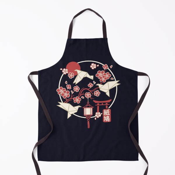 Item preview, Geometric origami Doves Flying Around Sakura Cherry Blossoms - Japanese Torii Gate and Red Sun Art designed and sold by NemiMakeit.