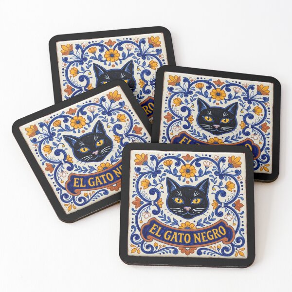 Item preview, El Gato Negro Talavera Tile Spanish Cobalt Blue Ceramic Cat Shirt designed and sold by TeNovaStudio ⭐⭐⭐⭐⭐.