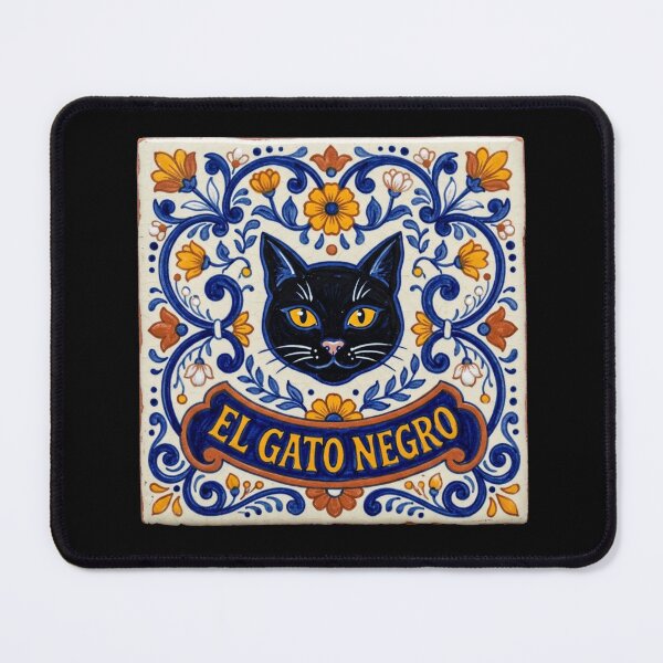 Item preview, El Gato Negro Talavera Tile Spanish Cobalt Blue Ceramic Cat Shirt designed and sold by TeNovaStudio.