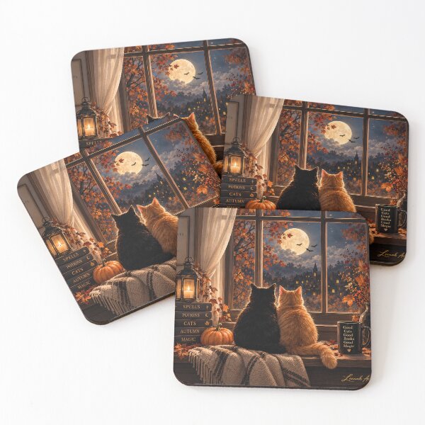 Item preview, Cozy Autumn Cats Under the Moon designed and sold by Mama Leenah.