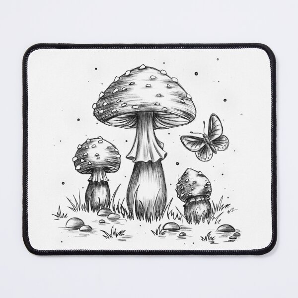 Item preview, Boho-cottagecore style mushroom T-shirt, fly agaric mushroom tee, gift for mushroom lovers, vintage-style botanical print T-shirt, cute whimsical woodland-themed tee. Black and white. designed and sold by ArtbySvetik.