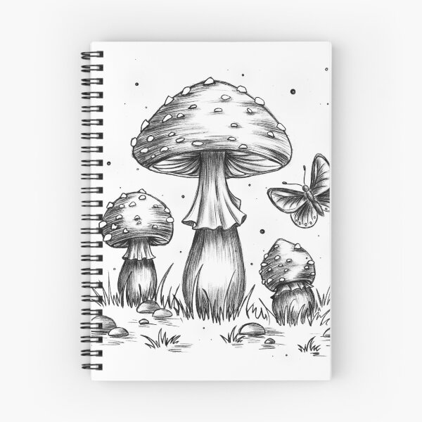 Item preview, Boho-cottagecore style mushroom T-shirt, fly agaric mushroom tee, gift for mushroom lovers, vintage-style botanical print T-shirt, cute whimsical woodland-themed tee. Black and white. designed and sold by ArtbySvetik.