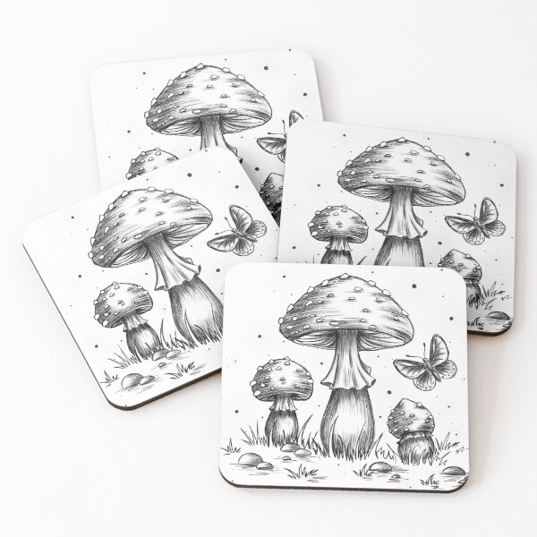Item preview, Boho-cottagecore style mushroom T-shirt, fly agaric mushroom tee, gift for mushroom lovers, vintage-style botanical print T-shirt, cute whimsical woodland-themed tee. Black and white. designed and sold by ArtbySvetik.