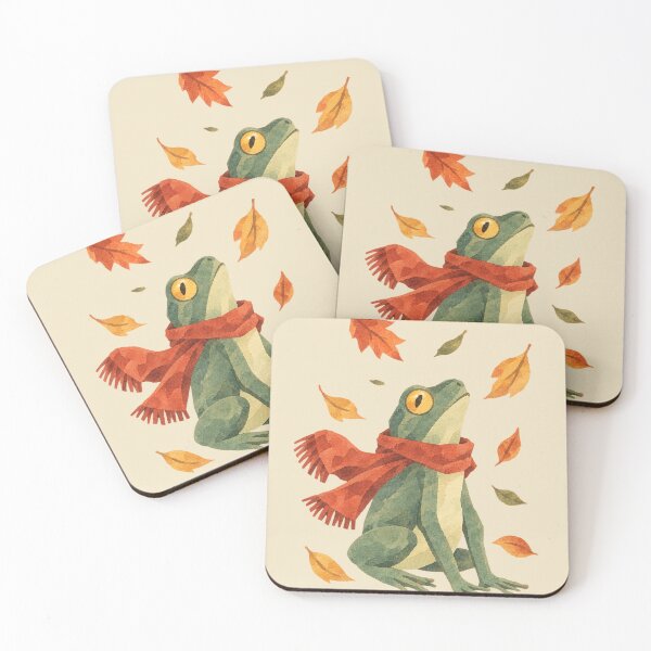 Item preview, Autumn Frog with Red Scarf – Cozy Vintage Fall Art designed and sold by ZOHRR.