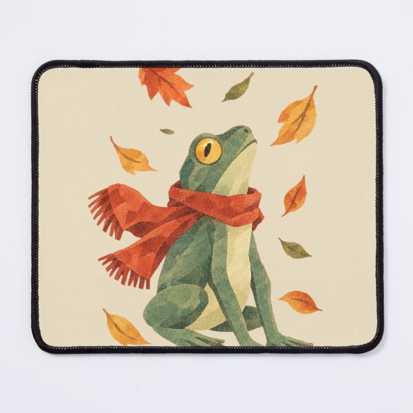 Item preview, Autumn Frog with Red Scarf – Cozy Vintage Fall Art designed and sold by ZOHRR.