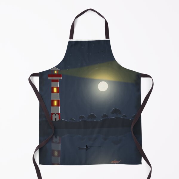 Item preview, Lighthouse illuminating lake with fisherman during evening with moon designed and sold by Nickadon.