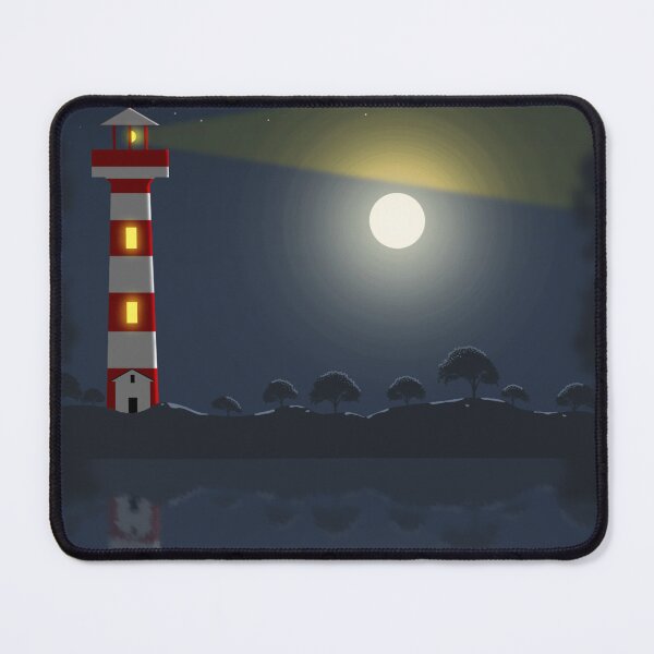 Item preview, Lighthouse illuminating lake with fisherman during evening with moon  designed and sold by Nickadon.
