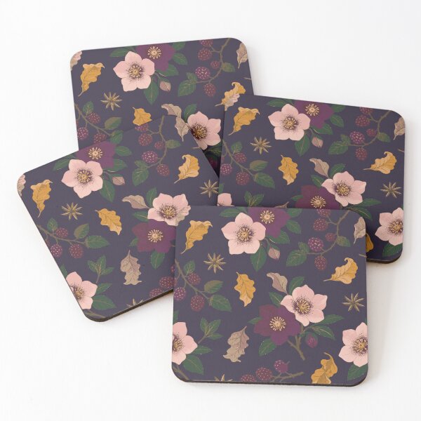 Item preview, Hellebore and Blackberry Dark Cottagecore Autumn Pattern designed and sold by BelievingCreates.