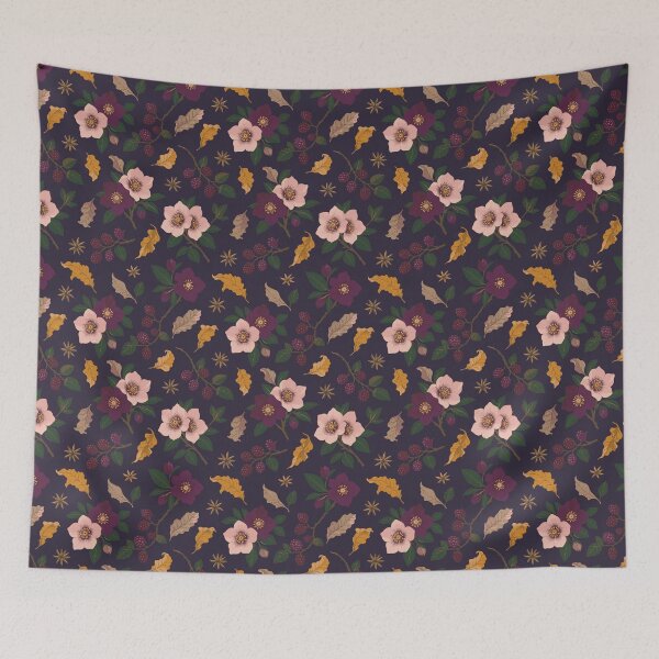 Item preview, Hellebore and Blackberry Dark Cottagecore Autumn Pattern designed and sold by BelievingCreate.
