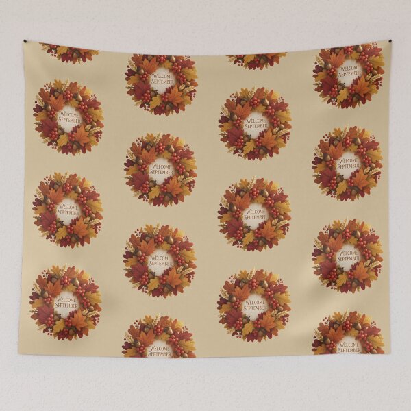 Item preview, Welcome September Autumn Wreath Minimalist Cozy Fall Aesthetic Classic Design designed and sold by ORIGINS LINES.