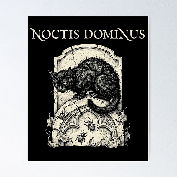 Item preview, Noctis Dominus Black Cat Gothic Headstone Engraving Dark Academia Shirt designed and sold by TeNovaStudio ⭐⭐⭐⭐⭐.