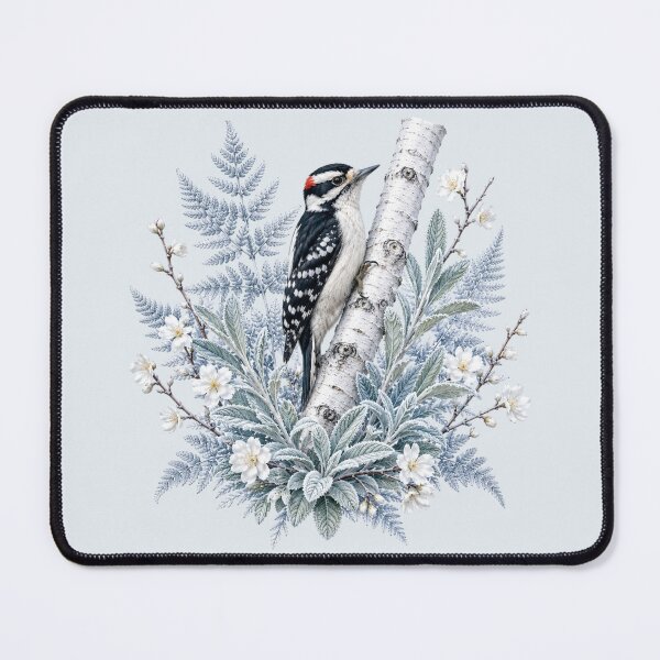 Item preview, Winter Botanical Downy Woodpecker Birch Tree Design designed and sold by BirdsnStuff.
