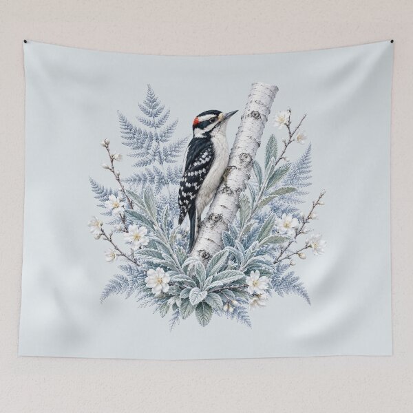 Item preview,  Winter Botanical Downy Woodpecker Birch Tree Design designed and sold by BirdsnStuff.