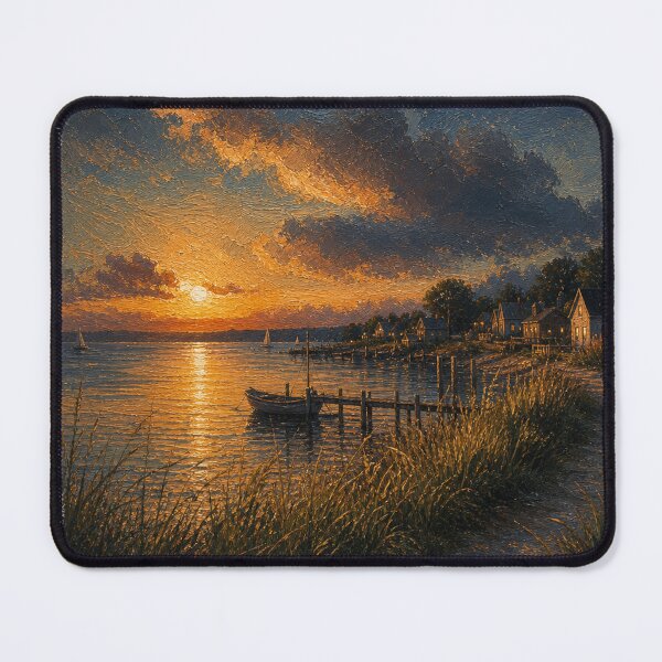 Item preview, Sunset Dock • Coastal Waterfront Painting • Golden Hour Ocean Scene Art designed and sold by kevnmel1964.