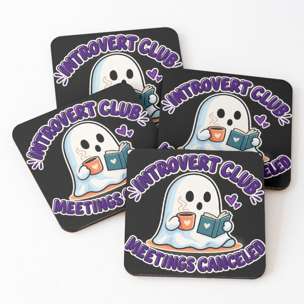 Item preview, Introvert Club Meetings Canceled - Cute Ghost Reading Coffee Funny Quote designed and sold by Final Chance Designs⭐️⭐️⭐️⭐️⭐️.
