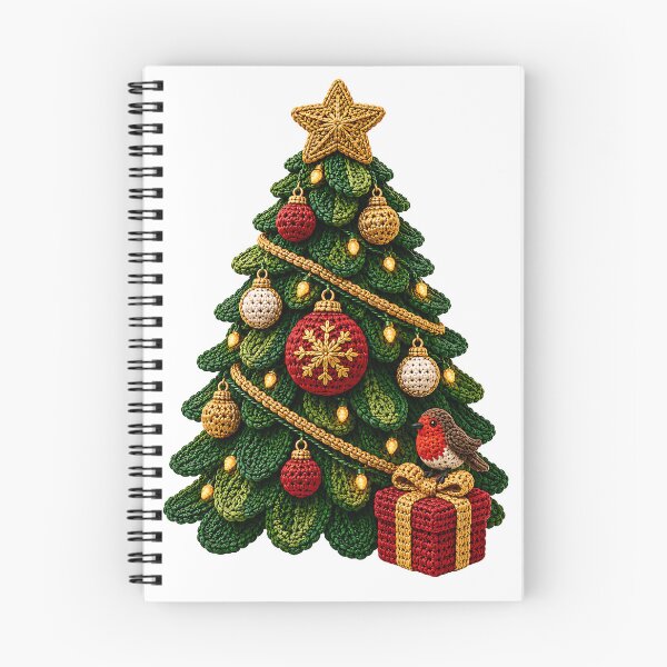 Item preview, Crochet Christmas Tree with Robin & Present – Festive Yarn Art designed and sold by Digital Culture Studio.