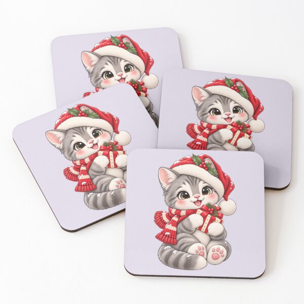 Item preview, Cute Santa Cat with Christmas Gift – Kawaii Holiday Kitten designed and sold by HO•Designs.
