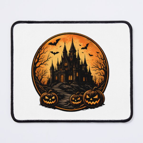 Item preview, Vintage Spooky Halloween Castle with Moon and Pumpkin Illustration designed and sold by SupremeDoggo.