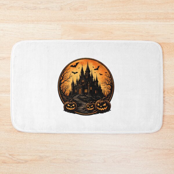Item preview, Vintage Spooky Halloween Castle with Moon and Pumpkin Illustration designed and sold by SupremeDoggo.