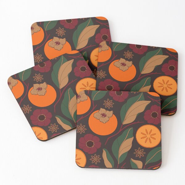 Item preview, Persimmon and Anemone Autumn Folk Botanical Pattern designed and sold by BelievingCreates.
