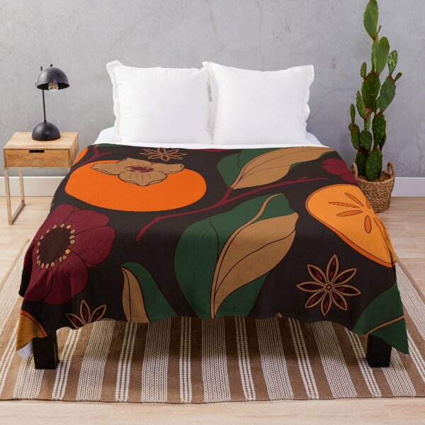 Item preview, Persimmon and Anemone Autumn Folk Botanical Pattern designed and sold by BelievingCreate.
