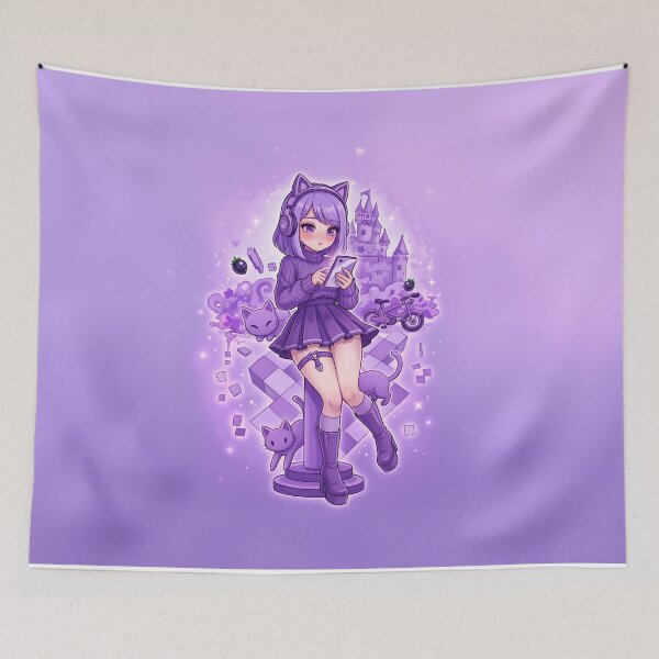 Item preview, Pastel Goth Anime Gamer Girl: Purple Aesthetic Cat Headphones & Castle designed and sold by CuteKats.