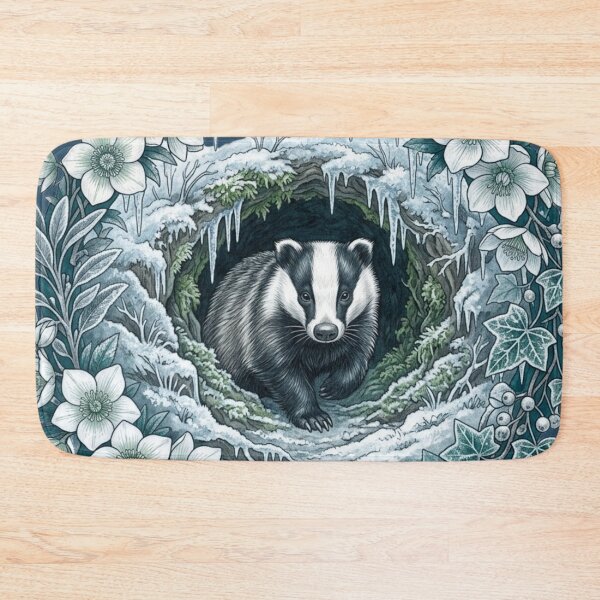 Item preview, Winter Badger in Snowy Burrow with Frosty Wreath designed and sold by BirdsnStuff.
