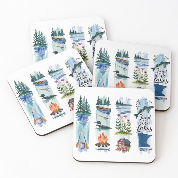 Item preview, Minnesota Lakes Watercolor – Loon, Canoe & Campfire designed and sold by Marie Gems.