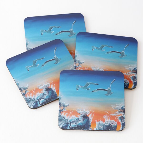 Item preview, Sunset seagulls over ocean waves designed and sold by SdrennanArt.