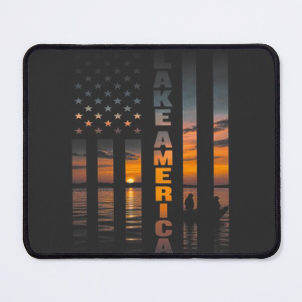 Item preview, Lake America Sunset with American Flag Landscape Illustration designed and sold by HMshopful.