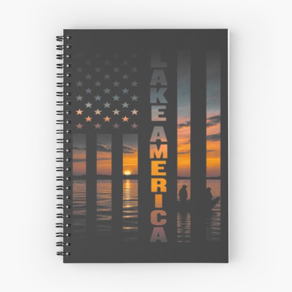Item preview, Lake America Sunset with American Flag Landscape Illustration designed and sold by HMshopful.