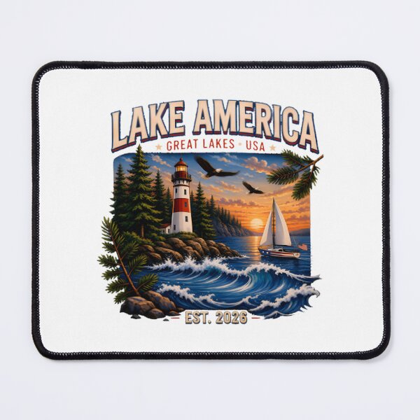 Item preview, Lake America Great Lakes Lighthouse with Sailing Boat Scenic Design designed and sold by HMshopful.