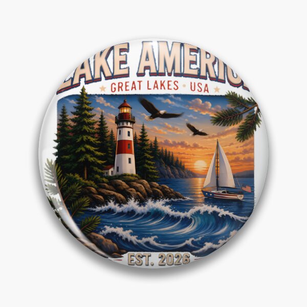 Item preview, Lake America Great Lakes Lighthouse with Sailing Boat Scenic Design designed and sold by HMshopful.
