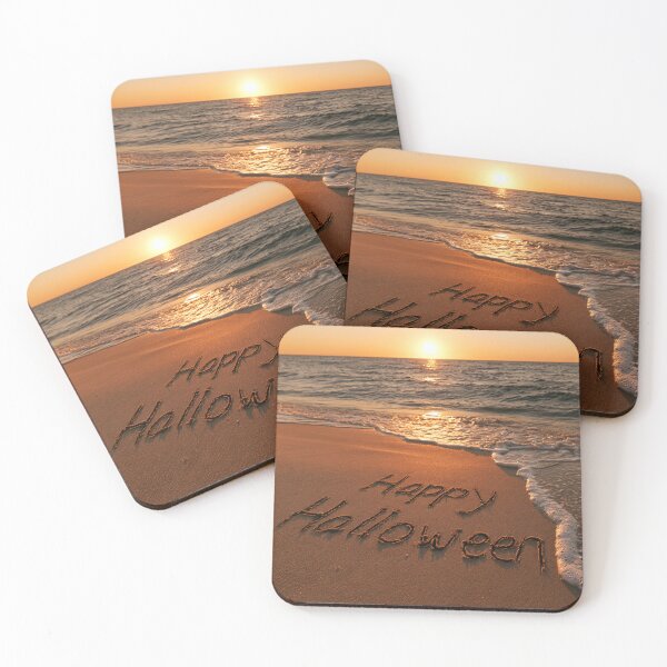 Item preview, Happy Halloween Sand Inscription With Spider At Sunset Shoreline designed and sold by chase-thewave.
