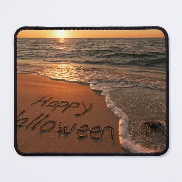 Item preview, Happy Halloween Sand Inscription With Spider At Sunset Shoreline designed and sold by chase-thewave.