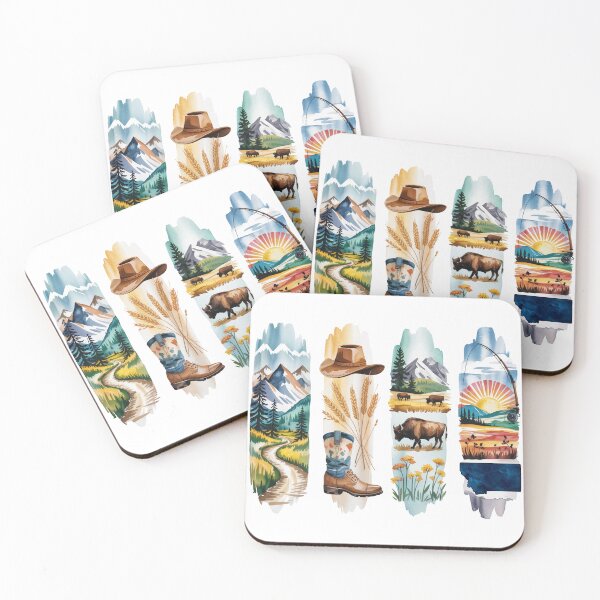 Item preview, Montana Big Sky Watercolor – Bison, Boots & Peaks designed and sold by Marie Gems.