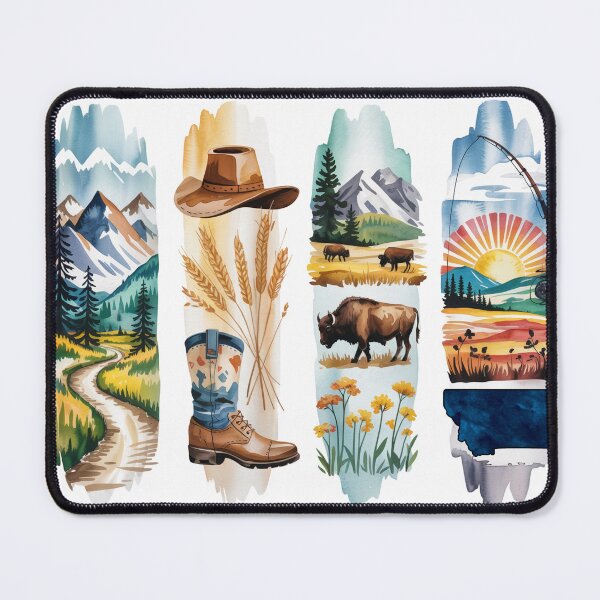 Item preview, Montana Big Sky Watercolor – Bison, Boots & Peaks designed and sold by Marie Gems.