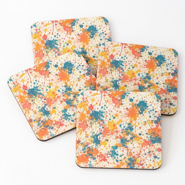 Item preview, Mid Century Modern Teal and Tangerine Splatter Action Abstract Art designed and sold by THE SPLATTERED HAUS BY SAGE BANKS.