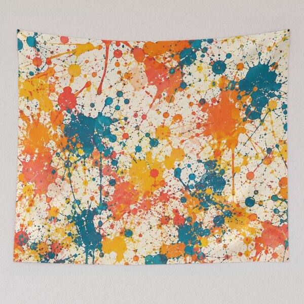 Item preview, Mid Century Modern Teal and Tangerine Splatter Action Abstract Art designed and sold by THE SPLATTERED HAUS BY SAGE BANKS.