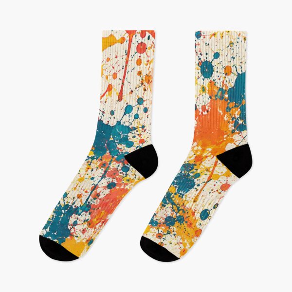 Item preview, Mid Century Modern Teal and Tangerine Splatter Action Abstract Art designed and sold by THE SPLATTERED HAUS BY SAGE BANKS.