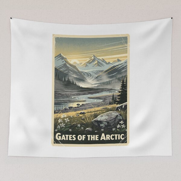 Artikelvorschau, Vintage-Reisekunst des Gates of the Arctic Nationalparks entworfen und verkauft von Teelogic.