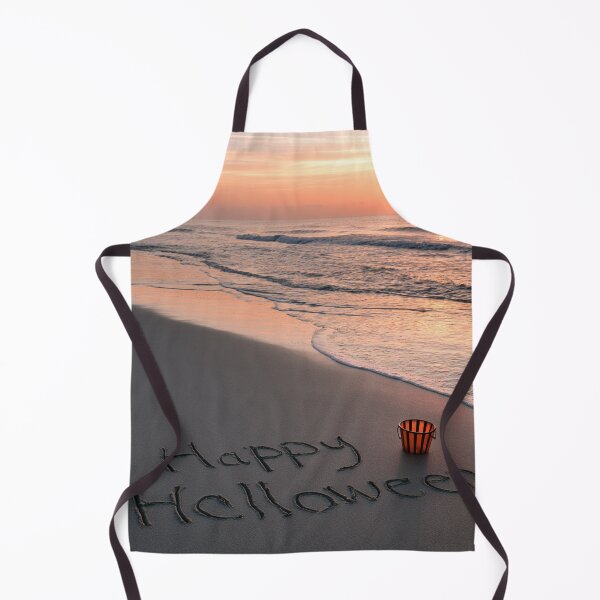 Item preview, Happy Halloween Sand Inscription With Pumpkin Bucket At Sunset Shoreline designed and sold by chase-thewave.
