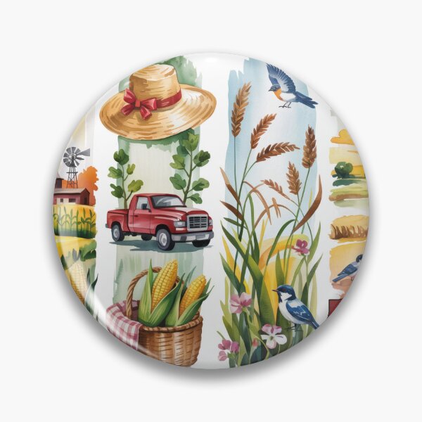 Item preview, Nebraska Farmland Watercolor – Windmill, Wagon & Bluebird designed and sold by Marie Gems.