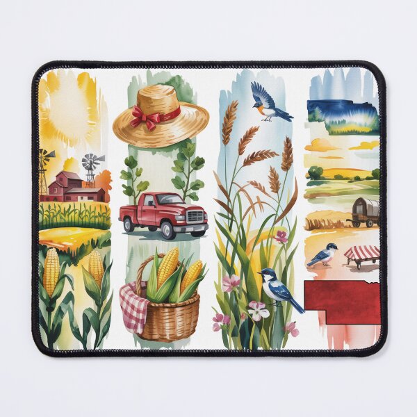 Item preview, Nebraska Farmland Watercolor – Windmill, Wagon & Bluebird designed and sold by Marie Gems.