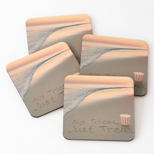 Item preview, No Tricks Just Treats Sand Inscription With Candy Bucket At Sunset Shoreline designed and sold by chase-thewave.