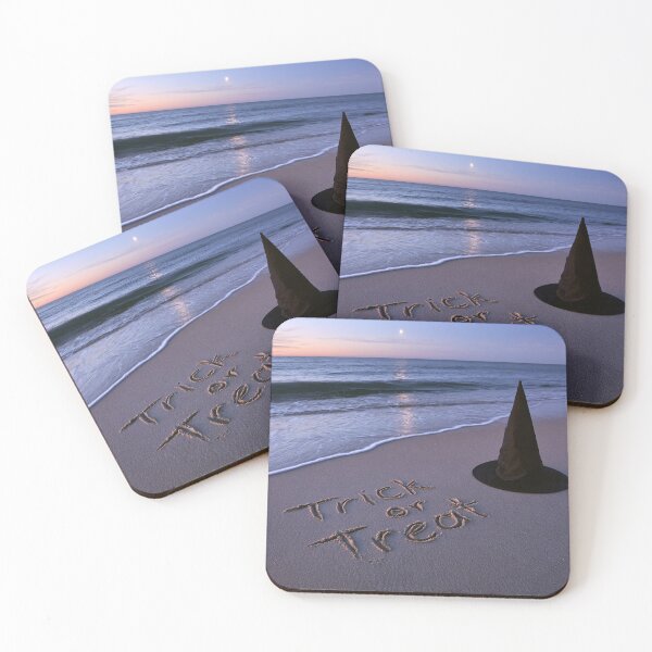 Item preview, Trick Or Treat Sand Inscription With Witch Hat At Twilight Shoreline designed and sold by chase-thewave.