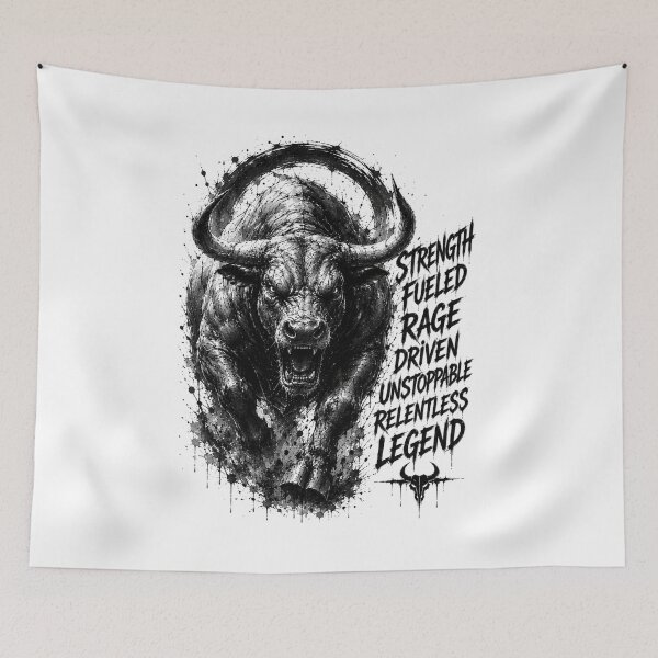 Item preview, Relentless Bull Strength Motivation – Black & White Warrior Bull designed and sold by Onviton.